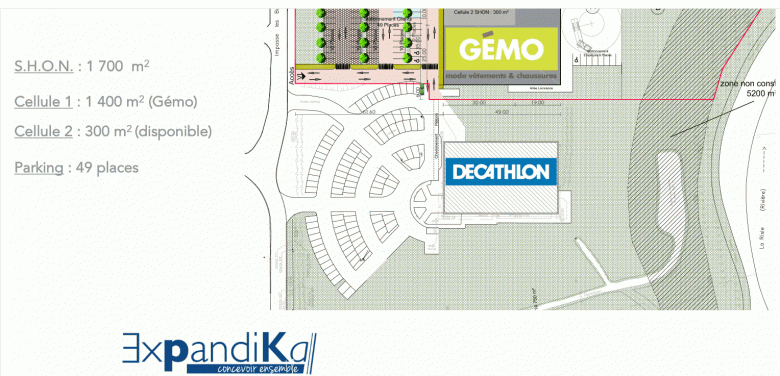 Créaction d'un ensemble commercial intégrant un GEMO de 1400 m2 et une cellule locative